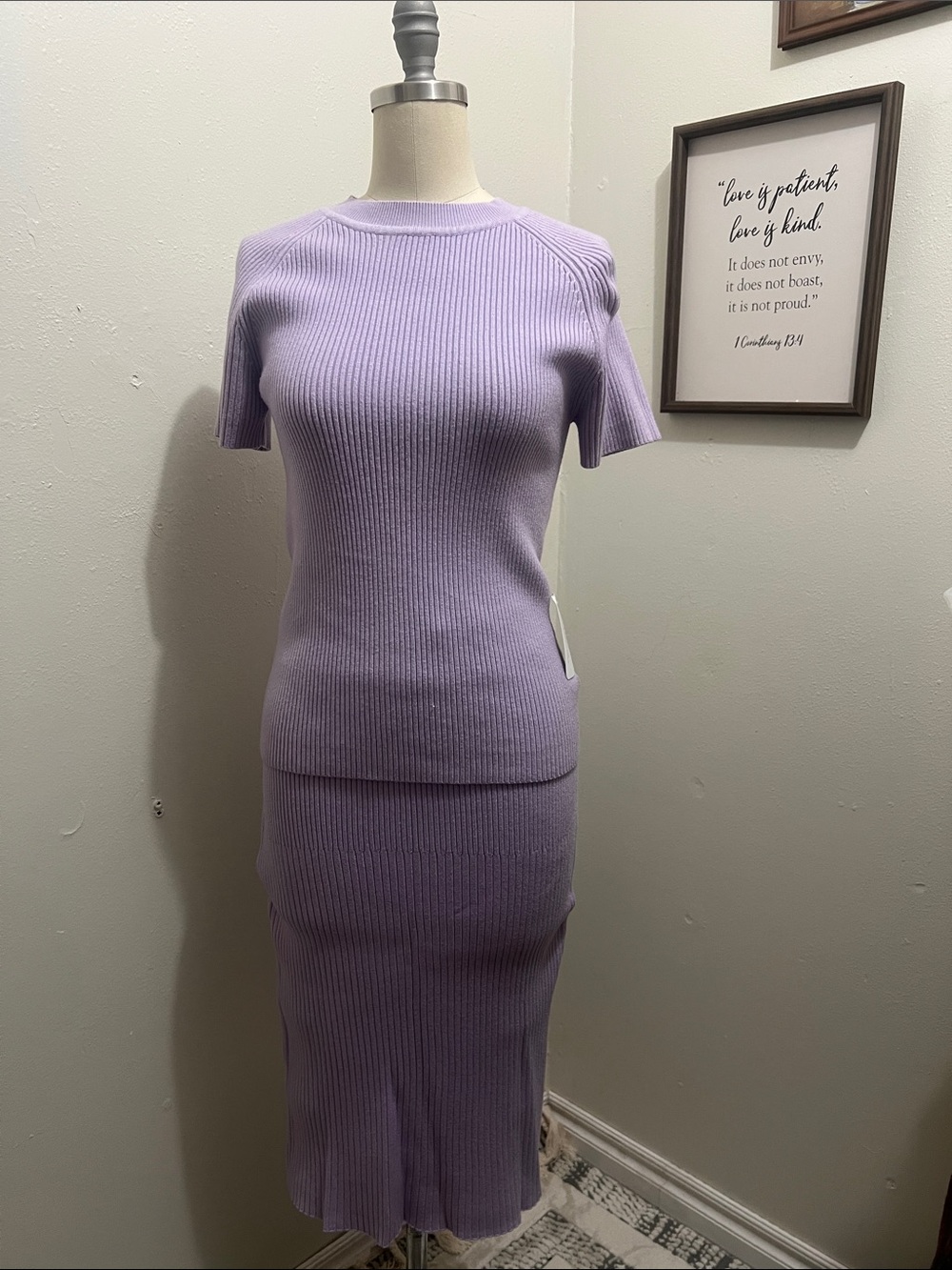 Ribbed Midi Skirt and Top Set in Lilac